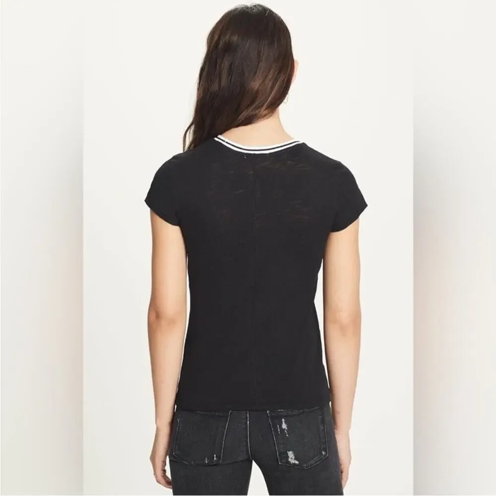 Goldie lewinter Black White Tipped Ringer Crew Pima Cotton T-Shirt Top XS fall